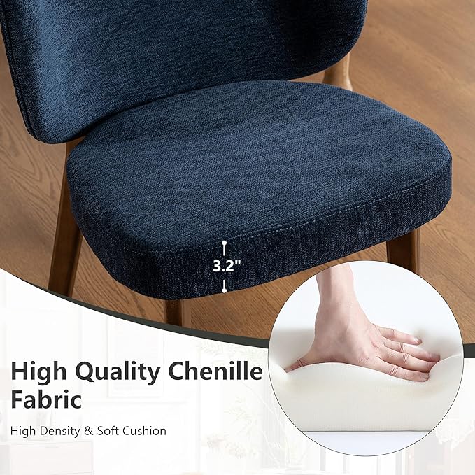 YOUNIKE Dining Chair with High Back Set of 8 Mid Century Modern Kitchen Chair Boucle Fabric Upholstered Armless Accent Chair 20" Wide Padded Seat with Wooden Legs for Living Room Bedroom Navy Blue
