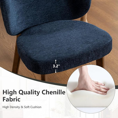 YOUNIKE Dining Chairs Set of 3 Mid Century Modern Kitchen Chair with Back Boucle Fabric Upholstered Armless Chair 20" Wide Padded Seat with Wooden Legs for Kitchen Dining Living Room Bedroom Navy Blue