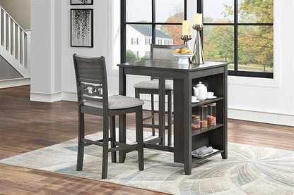 New Classic Furniture Gia Counter Table with Two Chairs and Storage Shelf, 30-Inch, Gray