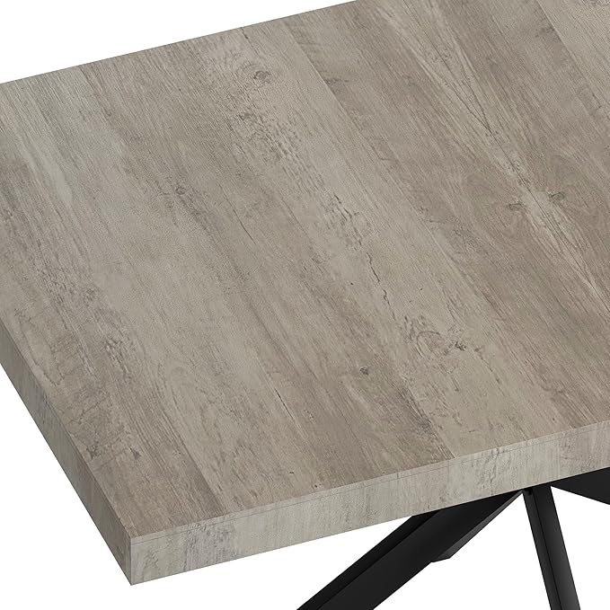 55.11"-70.86" Dining Table for 6-8 People, Retro Rectangular Stretch Table, Kitchen Table with Wood Top, Black Relief Plate Iron Foot Base and Storage Box(Grey)