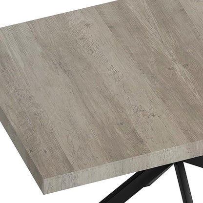 55.11"-70.86" Dining Table for 6-8 People, Retro Rectangular Stretch Table, Kitchen Table with Wood Top, Black Relief Plate Iron Foot Base and Storage Box(Grey)