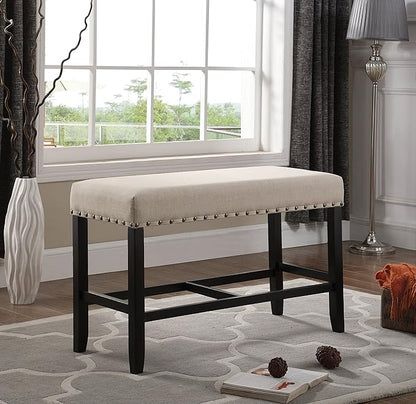Fabric Counter Height Dining Bench with Nailhead Trim, Tan - Upholstered Bar Stool for Kitchen Island and Dining Table