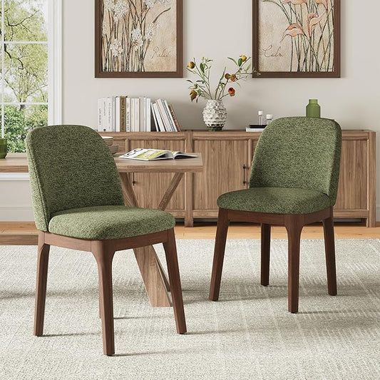 MALOL Wooden Dining Chairs Set of 2, Upholstered Kitchen & Dining Room Chairs with Thickened Wooden Legs, Farmhouse Side Chairs, Green