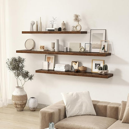 Fun Memories 55 Inch Floating Shelves for Wall 2 Pack Shelves for Bedroom|Kitchen|Bathroom 55 x 9.3 Inch Wood Floating Shelf with Invisible Brackets for Books|Storage|Decor, Rustic Brown