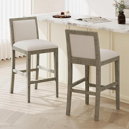 30.5 Inch Height Bar Stools Set of 2, Rubber Wood e,Fabric Sponge Cushion and Upholstered, Retro Bar Chairs Suitable for Kitchen Island,Bedroom,Dining Room.