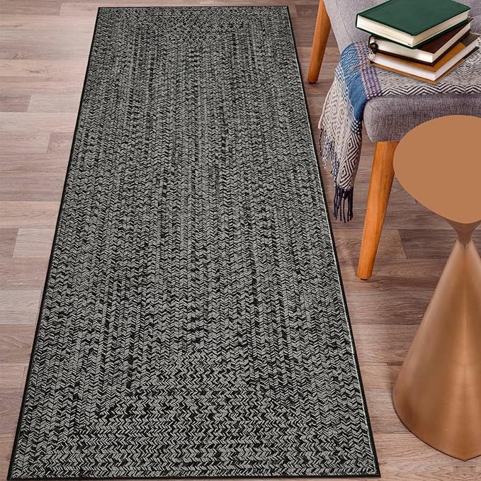 Runner Rugs for Hallway 2x6 Rug Runner Washable Kitchen Rugs Non Slip Modern Farmhouse Soft Hallway Runners Contemporary Low Pile Rug for Living Room Bedroom Decor Nursery, Black/Grey