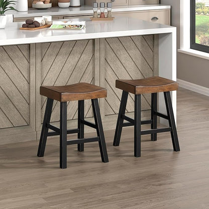 Lexicon Counter Height Stools Set of 2 - Solid Wood Counter Stools with Footrest, Armless Kitchen Chairs for Island, Living Room, Breakfast Nook, Sturdy, Transitional 25" Tall - Black/Brown
