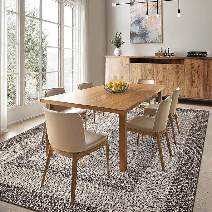 Imitation Braided Collection-Print Modern Area Rug 5x7 Washable Rug Non Slip Non Shedding Farmhouse Floor Cover, Ultra-Thin Foldable Carpet for Bedroom, Living Room Dining Room