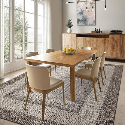 Imitation Braided Collection-Print Modern Area Rug 5x7 Washable Rug Non Slip Non Shedding Farmhouse Floor Cover, Ultra-Thin Foldable Carpet for Bedroom, Living Room Dining Room