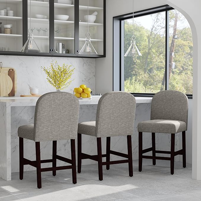 HomePop Home Decor |Rounded Back Upholstered Counterstool | 24 Inch Bar Stools | Decorative Home Furniture, Slate Gray Woven