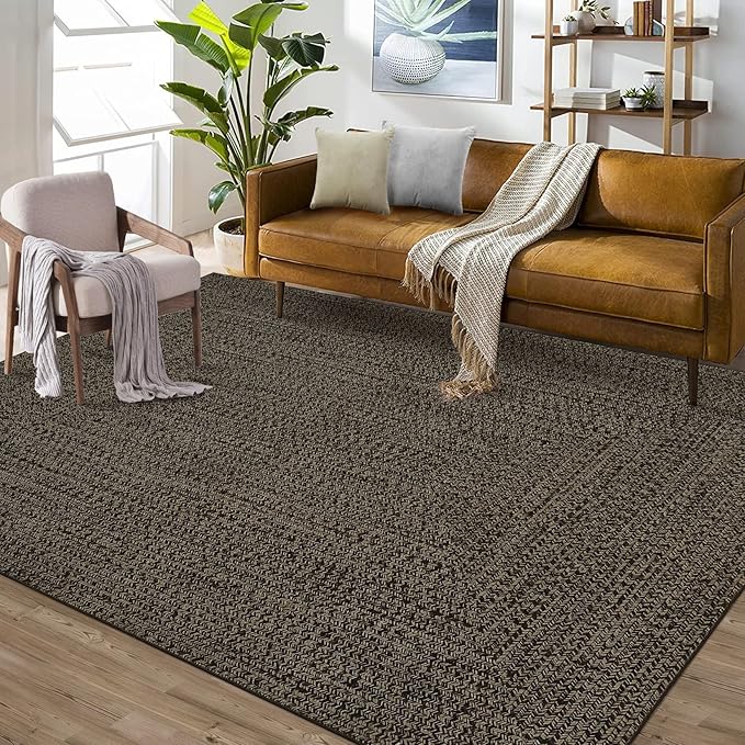 Printed Washable Rugs 10x13 Area Rug for Living Room Modern Bedroom Rug Print Braided Soft Large Area Rug Non Slip Throw Rugs Stain Resistant Carpet for Nursery Dining Room 10'x13' Black/Brown