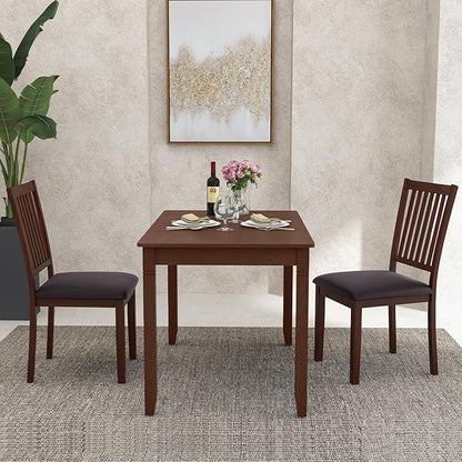Giantex Wooden Dining Chairs Set of 4, Upholstered Kitchen Chairs w/Slat Back, Wear-Resistant PVC Leather, Rubber Wood Legs, Farmhouse Dining Side Chairs for Dining Room, Living Room, Espresso