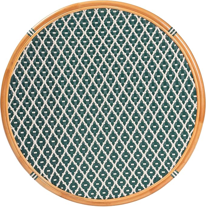 Bali & pari Mattie Natural Rattan Round Bistro Dining Table - Handwoven Cafe-Style Accent Table for Kitchen or Indoor/Outdoor Lounge, Dark Teal Green & White