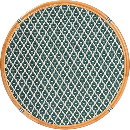 Bali & pari Mattie Natural Rattan Round Bistro Dining Table - Handwoven Cafe-Style Accent Table for Kitchen or Indoor/Outdoor Lounge, Dark Teal Green & White