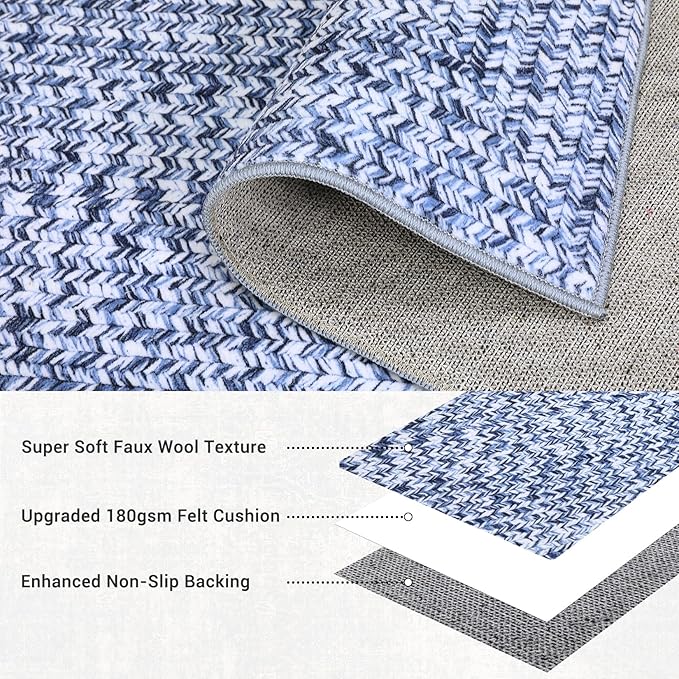 Printed Washable Runner Rug 2x10 Non Slip Bathroom Rugs Modern Soft Bedroom Rug Farmhouse Kitchen Runner Stain Resistant Carpet for Hallway Entryway Rugs 2'x10' Light Blue
