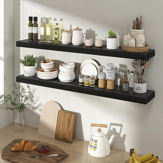 Acovy 40 Inch Floating Shelves for Wall 2 Pack, 40" Wall Shelves for Books, Storage, Decor, Wall Mounted Floating Shelf with Invisible Brackets for Kitchen, Living Room, Black