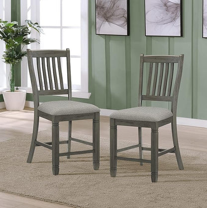 Lexicon Counter Height Stools Set of 2 - Saratoga Kitchen Counter Stools Upholstered Foam Padded Seat, Slat Back, Solid Wood Frame, Farmhouse Rustic Chair, Easy Assembly, 24.5" SH, Antique Grey