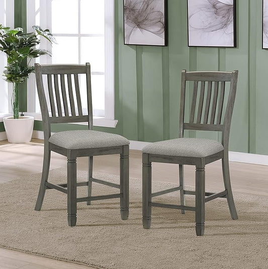 Lexicon Counter Height Stools Set of 2 - Saratoga Kitchen Counter Stools Upholstered Foam Padded Seat, Slat Back, Solid Wood Frame, Farmhouse Rustic Chair, Easy Assembly, 24.5" SH, Antique Grey