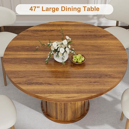Garvee 47 Inch Round Dining Table for 4, Kitchen Table with 2-Layer Storage Shelf and a Drawer, Farmhouse Circle Dinner Table for Dining Room, Kitchen, Living Room (Table Only), Walnut