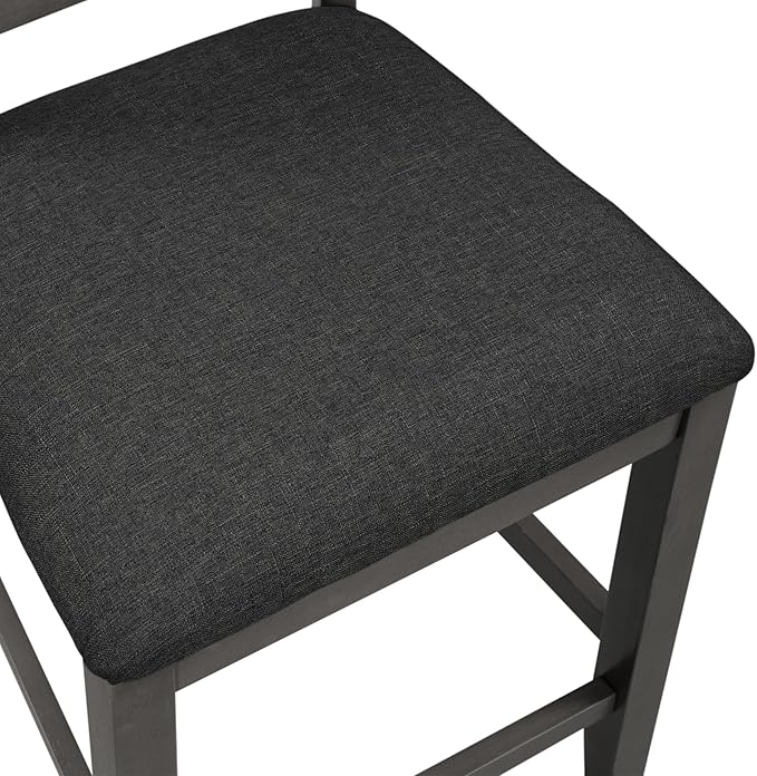 VilroCaz Farmhouse 5-Piece Dining Set, Compact Bar Pub Table With 3-Tier Shelf, Wooden Counter Height Table for 4, Perfect for Small Kitchen Dining Room (Gray-4 Chairs)