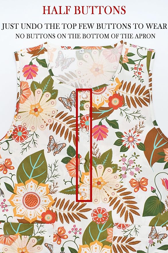Nanxson Cobbler Apron for Women with 2 Patch Pockets Cotton Printed Vintage Apron with Buttons for Work Chef Kitchen Home