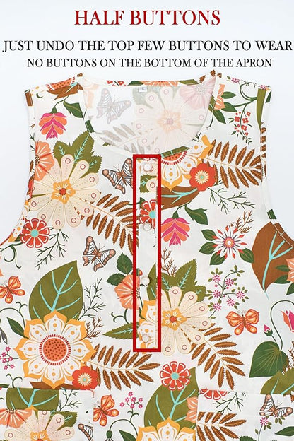 Nanxson Cobbler Apron for Women with 2 Patch Pockets Cotton Printed Vintage Apron with Buttons for Work Chef Kitchen Home
