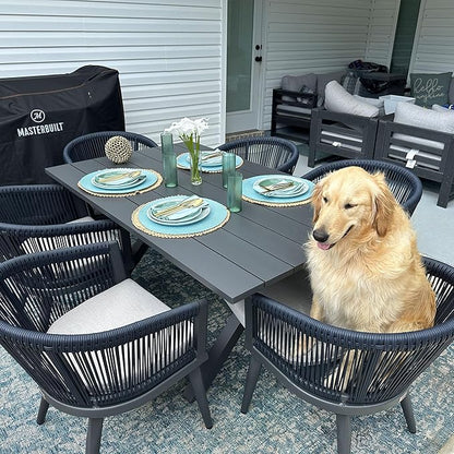 PURPLE LEAF Patio Dining Set for 10 All-Weather Wicker 12 Piece Aluminium Oversized Outdoor Table and Chairs Set Included Cushions for Backyard Kitchen Modern Outdoor Furniture Set Gray and Navy