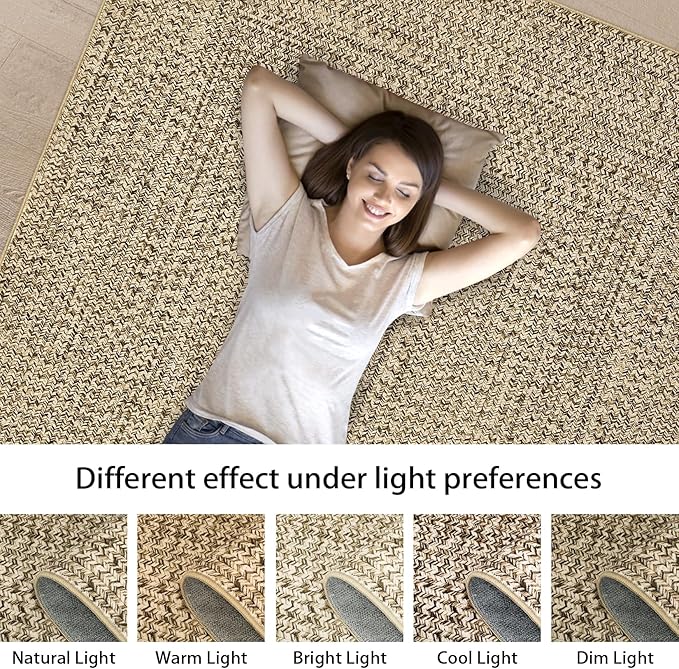Printed Washable Area Rugs 8 x 10 Rug for Living Room Modern Bedroom Rug Natural Imitation Braided Large Area Rug Non Slip Throw Rugs Stain Resistant Carpet for Nursery Dining Room 8'x10'