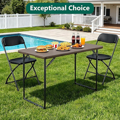 Folding Table 48" x 24" - Heavy Duty Fold-in-Half Plastic Table with Adjustable Height, Portable Utility Tables with Steel Legs for Indoor, Outdoor, Picnic, Camping, Dining, Party (Khaki)