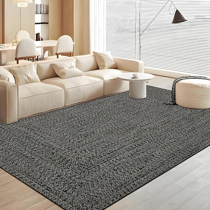 Washable Area Rug 10x13 Rug for Living Room Modern Rugs for Bedroom Imitation Braided Large Area Rug Non Slip Throw Rugs Stain Resistant Carpet for Nursery Dining Room 10'x13' Grey/Brown