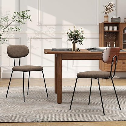 LSSPAID Dining Chairs Set of 2, Linen Fabric Upholstered Dining Room Chairs with Walnut Bentwood Back, Mid-Century Modern Kitchen Chairs with Adjustable Feet Pads, Coffee
