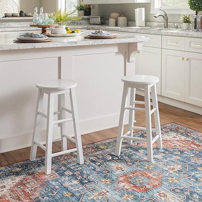 Linon Zeke White 24" Counter Stool with Round Seat