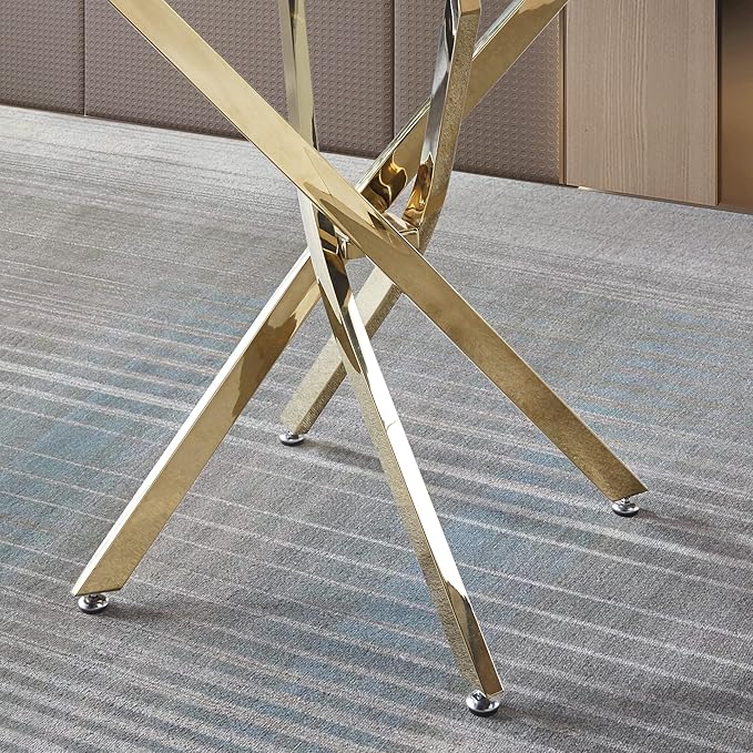 Modern Glass Dining Table Round Dining Room Table with Tempered Glass Top, Gold Stainless Steel Base Home Office Kitchen Dining Room Table Furniture, 36" D x 36" W x 30" H