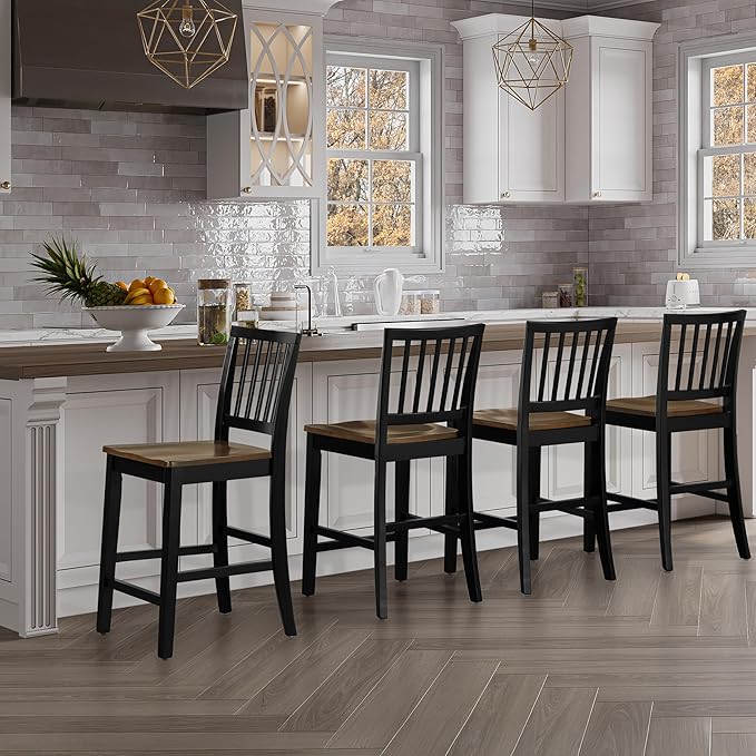 Steve Silver Furniture Joplin Counter Chairs, Set of 2 Chairs, 24-Inch Seat Height, SCooped Seats, Asian Hardwoods, Dining Room, Kitchen Island, Farmhouse Design, 20"L x 17"W x 39.5"H, Black, Brown