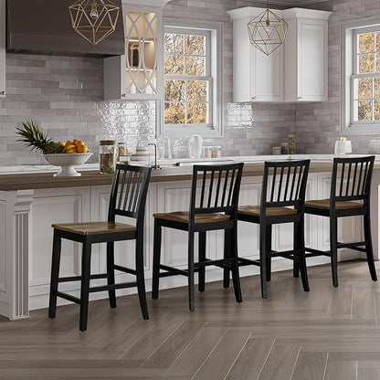Steve Silver Furniture Joplin Counter Chairs, Set of 2 Chairs, 24-Inch Seat Height, SCooped Seats, Asian Hardwoods, Dining Room, Kitchen Island, Farmhouse Design, 20"L x 17"W x 39.5"H, Black, Brown
