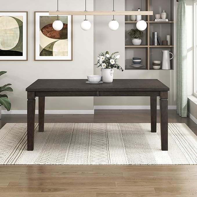 Lexicon Modern Dining Table, Expandable Wooden Kitchen Table with Removable Leaf, Space Saving, Seats for 4-6 People, for Home, Dining Room, 66 Inch-84 Inch, Dark Espresso