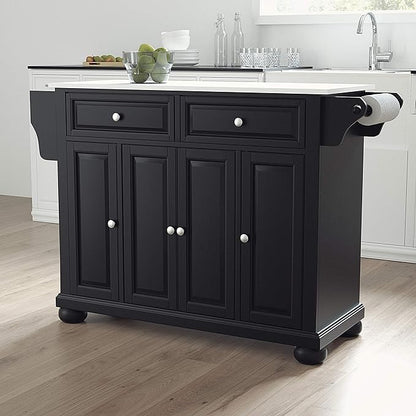 Crosley Furniture Alexandria Stone Top Rolling Kitchen Island Storage Cart, Microwave Stand, Spice Rack, Black