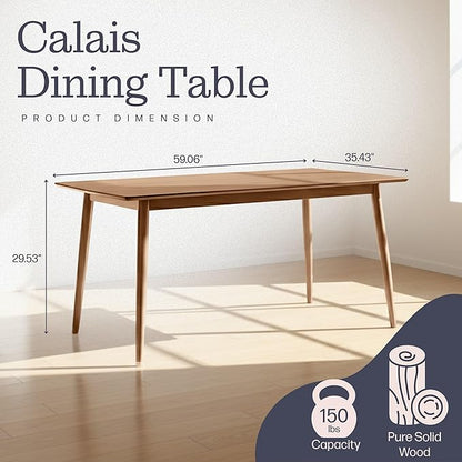 Alaterre Furniture Calais Dining – Mid Century Modern 59-Inch Rectangular Dining Table for 4 – Solid Wood Kitchen and Dining Room Table with Minimalist Design (Warm Pecan Finish)