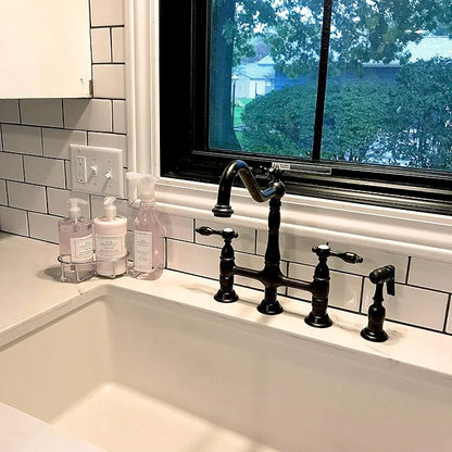 Kingston Brass KS1275TALBS Tudor 8 Inch Center Kitchen Faucet With Brass Sprayer, Oil Rubbed Bronze, 8-3/4 inch in Spout Reach, Oil Rubbed Bronze
