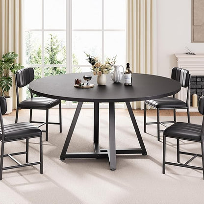 Jocoevol 51“ Round Kitchen Dining Room Table for 6-8, Circle Dining Dinner Table with Pedestal Metal Frame, Space Saving Wood Industrial Furniture for Small Space (Black, 51In)