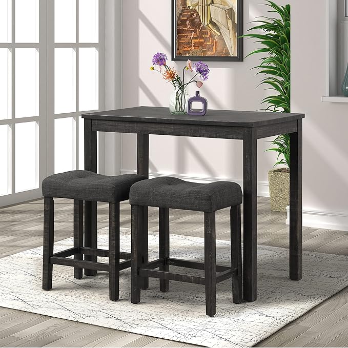 Roundhill Furniture Sora Button Tufted Counter Height Saddle Stools, Set of 2, Gray