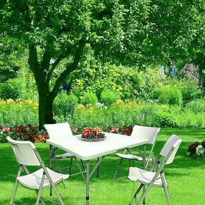 34" Fold in Half Square Folding Table, Plastic Square Card Table, Game for Puzzles Crafting Fold in Half Camping Table Utility use for Indoor Outdoor Picnic Party