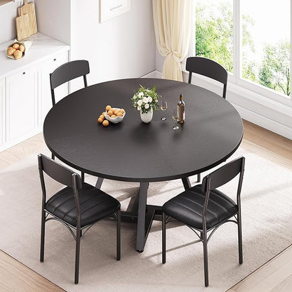 Jocoevol 42“ Round Kitchen Dining Room Table for 2-4, Circle Dining Dinner Table with Pedestal Metal Frame, Space Saving Wood Industrial Furniture for Small Space (Black, 42IN)