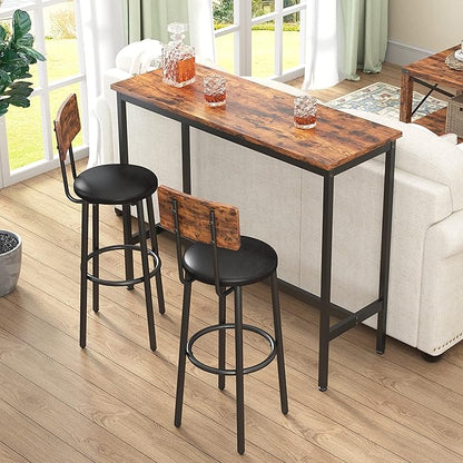 Bar Table Set for 2 with 2 PU Upholstered Stools, Pub Bistro Dinning Table and Stools with Backrest, Counter Height Bar Table Set for Apartment, Kitchen, Small Space