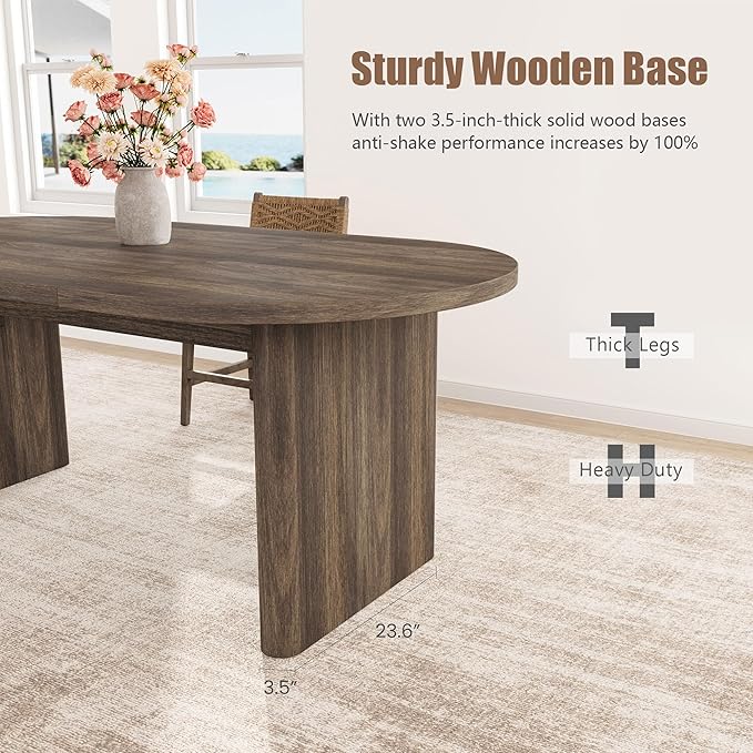 GarveeHome Oval Dining Table for 6-8 People, Long Large Kitchen Table with Thick Sturdy Wooden Base, Farmhouse Dining Room Table for for Kitchen, Living Room, Office (70.87" Long,Brown)
