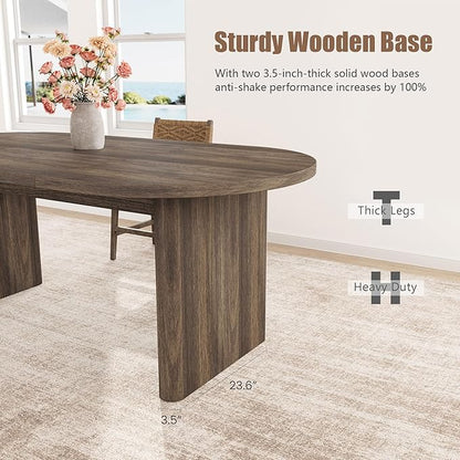GarveeHome Oval Dining Table for 6-8 People, Long Large Kitchen Table with Thick Sturdy Wooden Base, Farmhouse Dining Room Table for for Kitchen, Living Room, Office (70.87" Long,Brown)