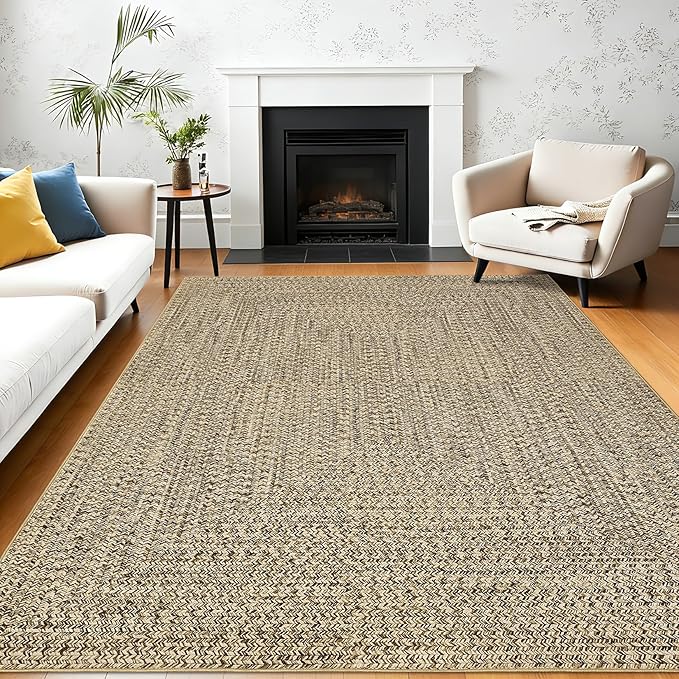 Printed Washable Area Rugs 8 x 10 Rug for Living Room Modern Bedroom Rug Natural Imitation Braided Large Area Rug Non Slip Throw Rugs Stain Resistant Carpet for Nursery Dining Room 8'x10'