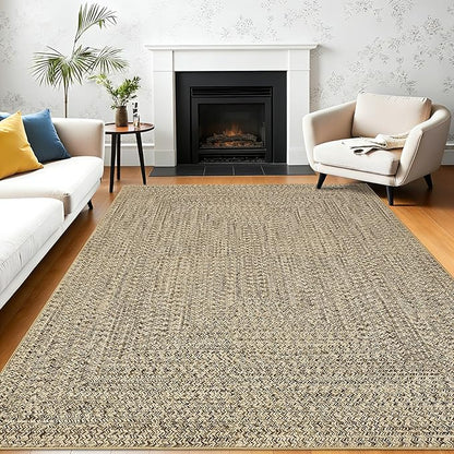 Printed Washable Area Rugs 8 x 10 Rug for Living Room Modern Bedroom Rug Natural Imitation Braided Large Area Rug Non Slip Throw Rugs Stain Resistant Carpet for Nursery Dining Room 8'x10'