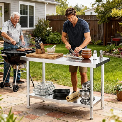 DWVO 48x24in Stainless Steel Table, NSF Metal Prep Worktable with Adjustable Shelf for Kitchen Restaurant Hotel Garage Warehouse Home
