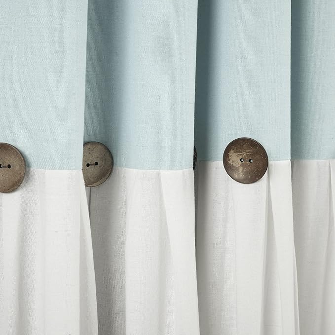 Lush Decor Linen Button Window Curtain Panel, Single, 40" W x 84" L, Blue & White - Country Curtains - Rustic Decor - Color Block Modern Farmhouse Curtains For Living Room, Bedroom & Dining Room